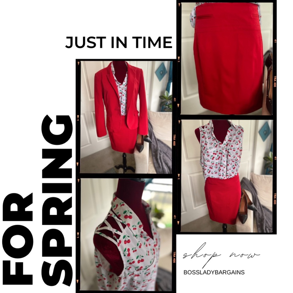 Cherry Printed Express Portfolio Shirt & Red Skirt